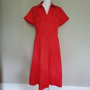 NY&C New Linen Cotton Blend Midi Cottage Core Red Dress Size Medium